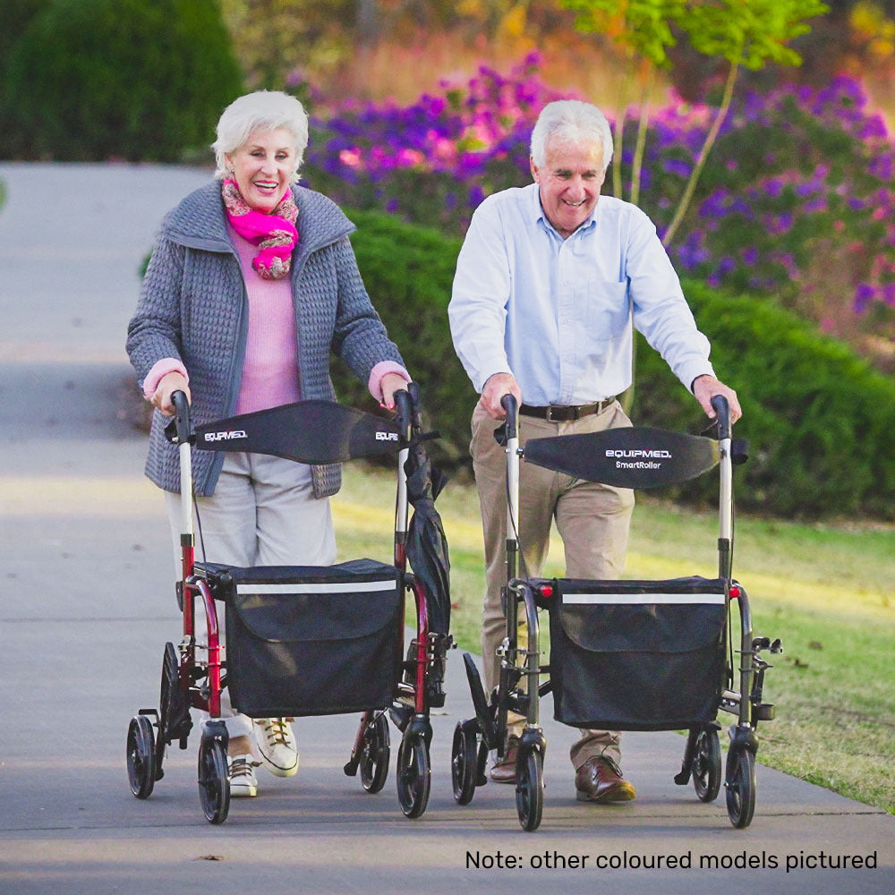 NNEMB 2-in-1 Foldable Aluminium Walking Frame Rollator and Transit Wheelchair with Bag-Silver