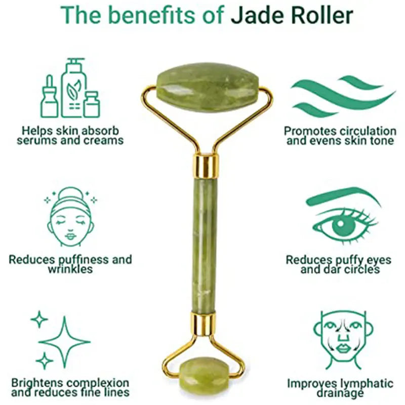 Jade Facial Roller & Gua Sha Scraping Too; Beauty Massager Green